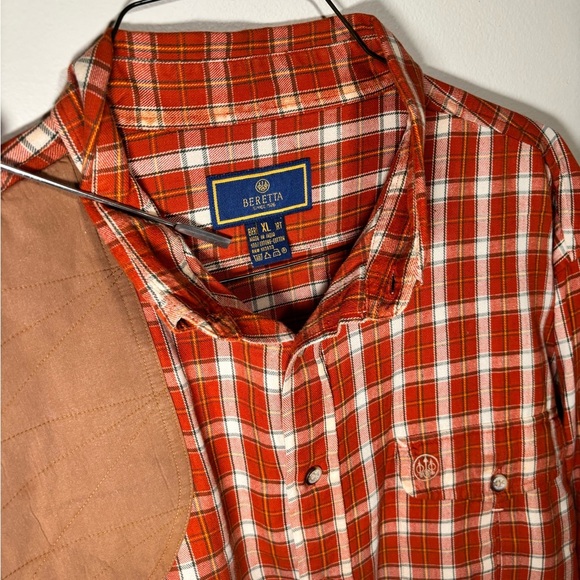 Beretta Orange Plaid Shooting Shirt with Recoil Pad Size XL - Picture 2 of 4